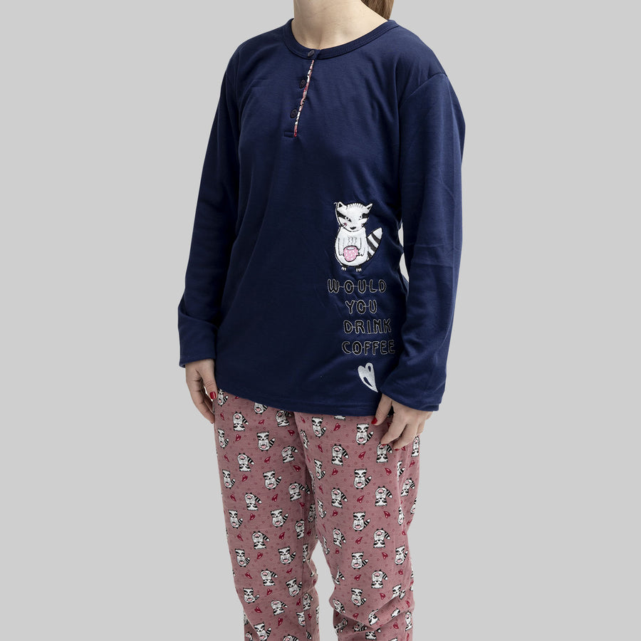 Pijama Mujer Mapache Afelpado Marino