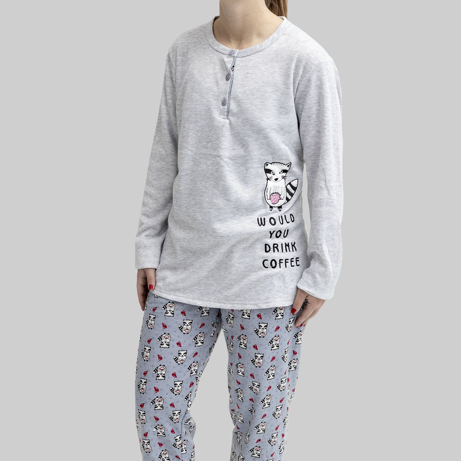 Pijama Mujer Mapache Afelpado Gris