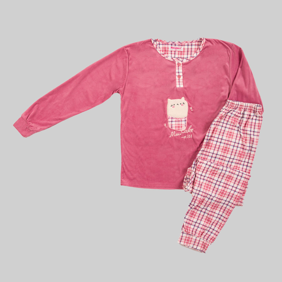 Pijama Terciopelo Cuadro Rosa