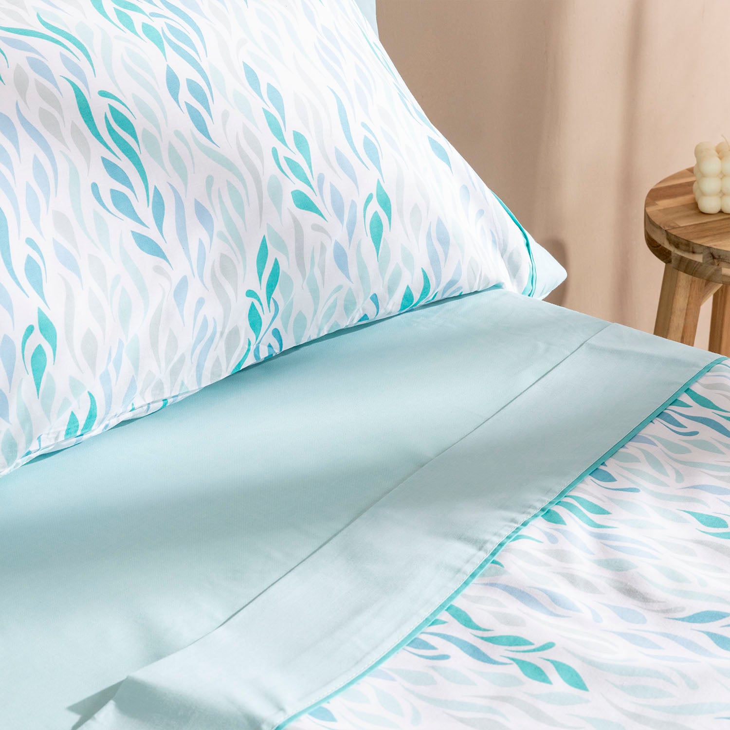 Juego de Sábanas Karamelo Tela Nimai Agua Marina