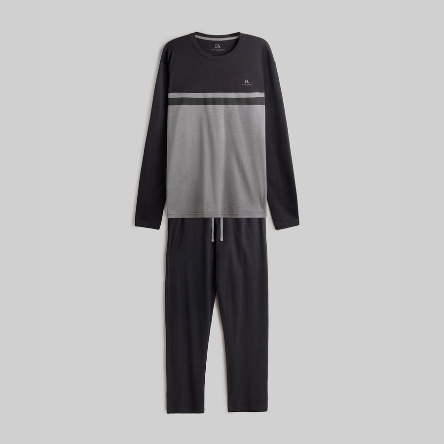 Pijama Don Algodon Hombre Liso Negro y Gris