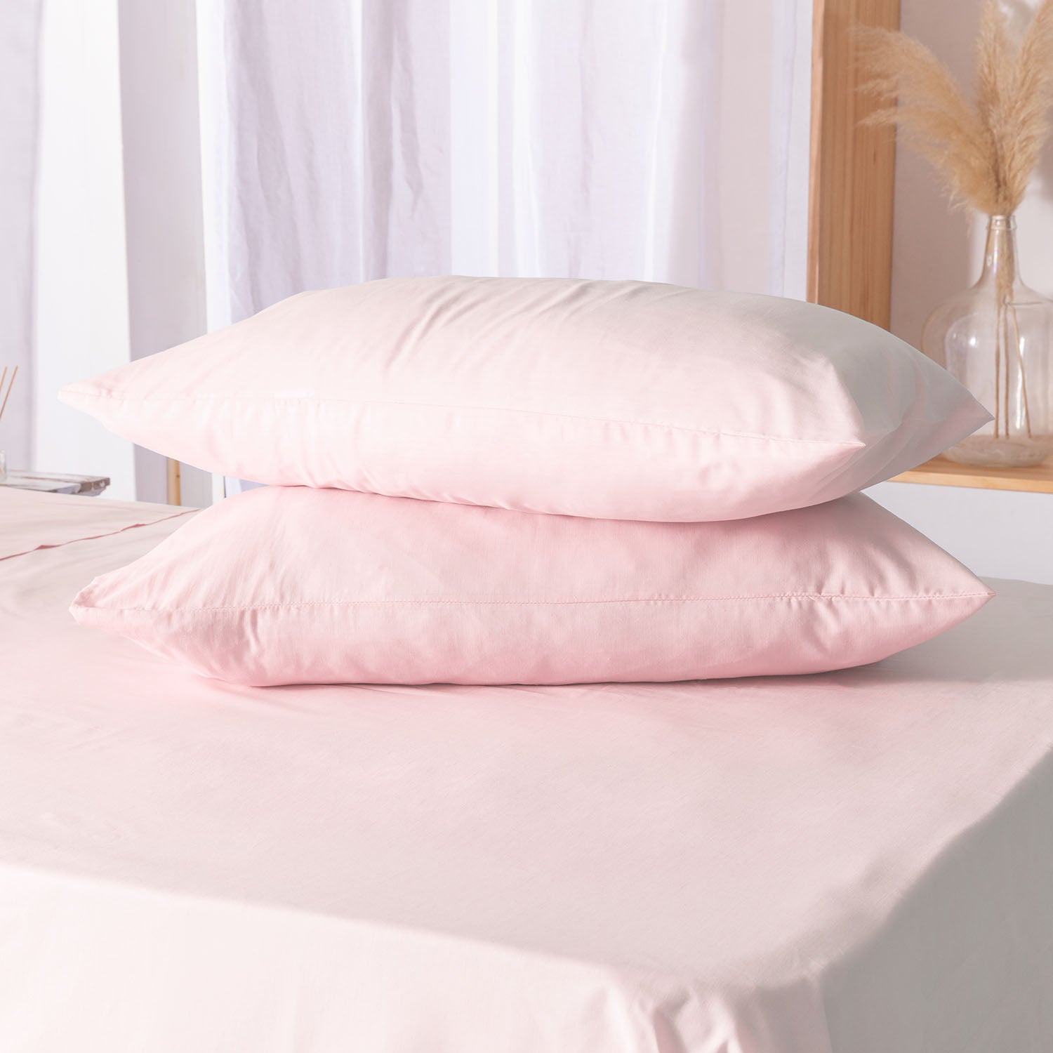 Funda de Almohada Karamelo Liso Rosa