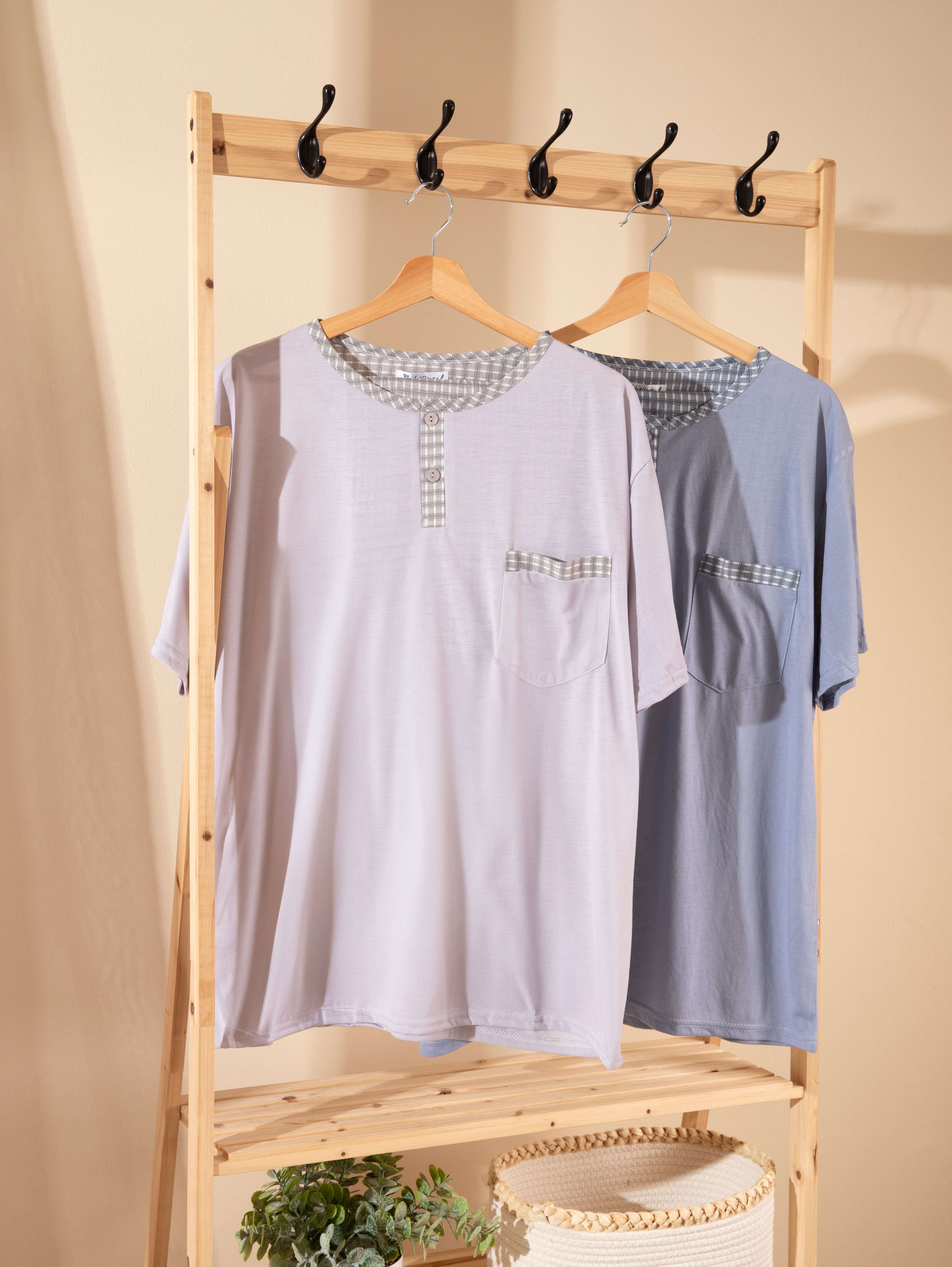 Pijama Hombre Corto Cuadros Gris Azulado