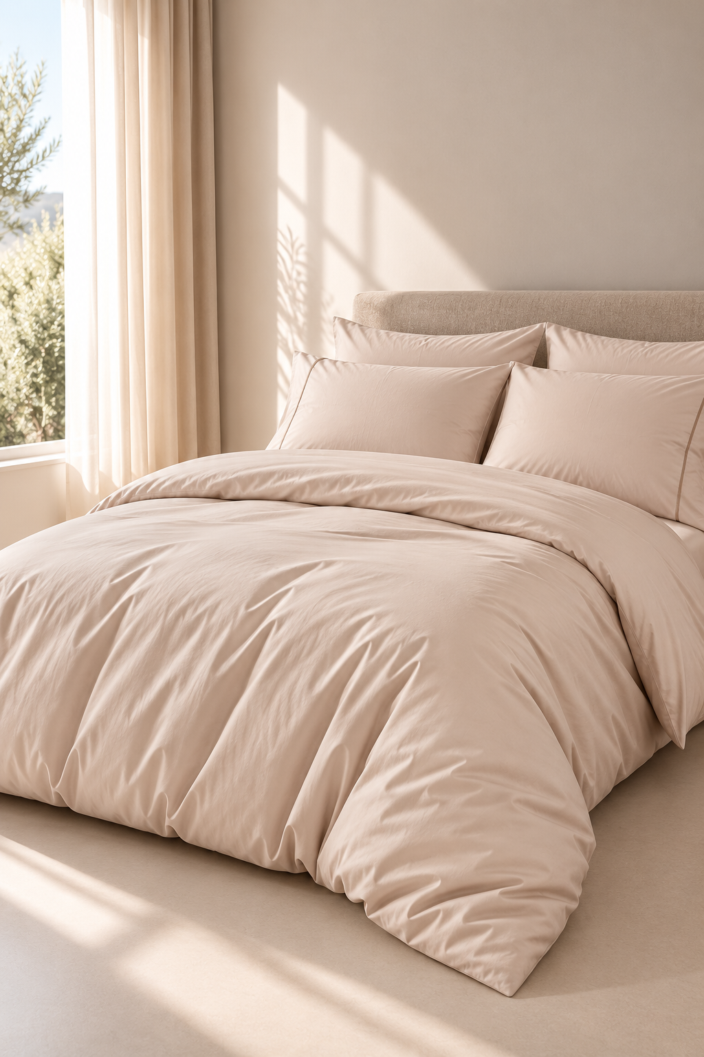 Dúo Nórdico Don Algodon Satén 300 Hilos Elba Beige - Set Funda Nórdica + Fundas Almohada