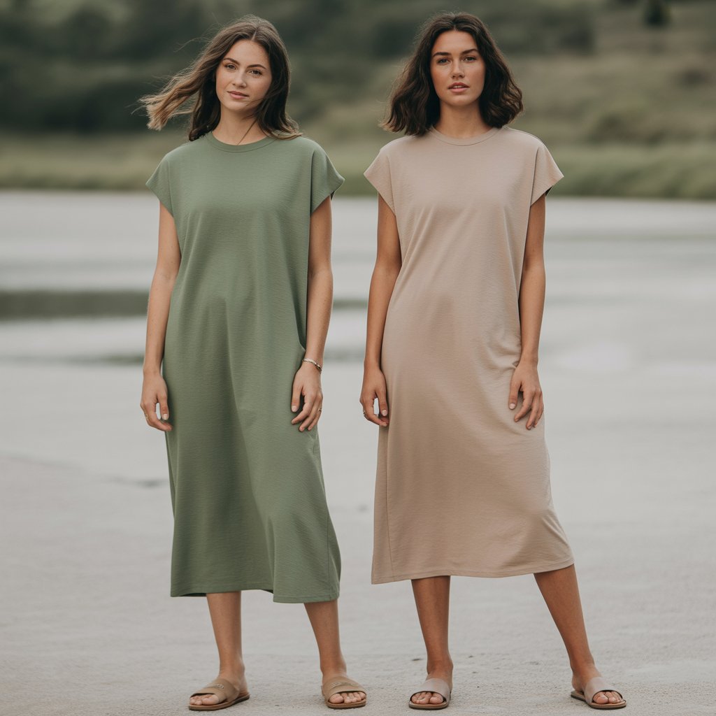 Vestido Midi Manga Semi-Corta Mujer